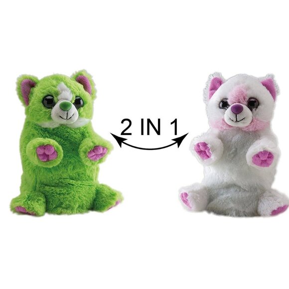 🔥3 For $20🔥New w/Tag Cat Green/White Reversible Plush Switch-A-Rooz 8" (20cm) - Picture 1 of 15